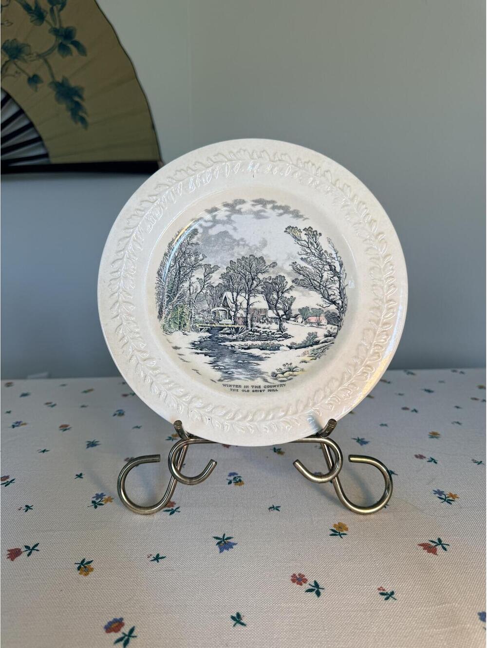 Vintage Adams Ironstone “Winter Scenes” Dinner Plate – New York Pattern